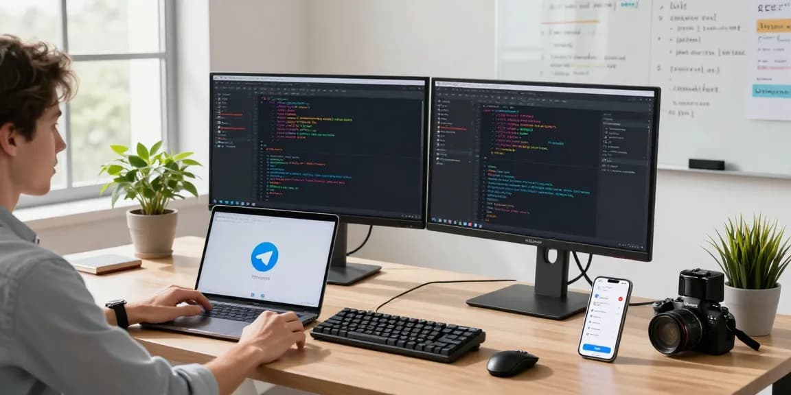 Configuring Telegram Chinese language settings on a modern tech workspace.