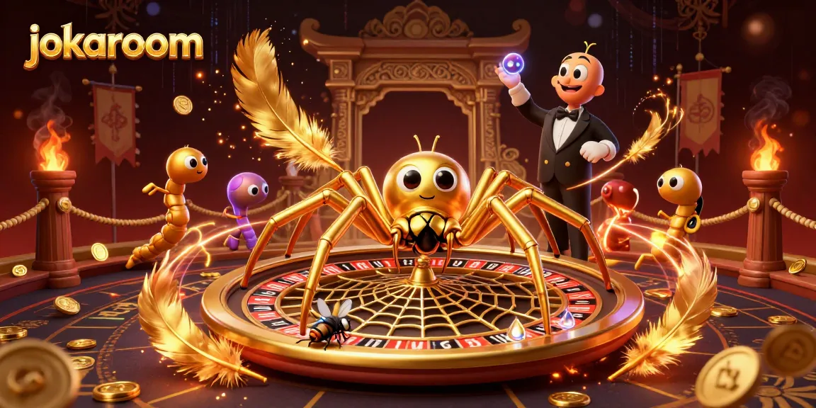 Experience the thrilling atmosphere of jokaroom with a golden spider, roulette web, and a centipede croupier.