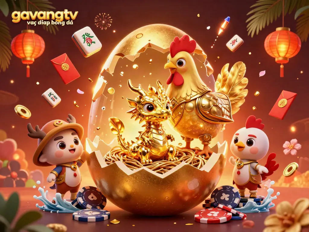 Watch gavangtv trực tiếp bóng đá with a 3D-rendered golden dragon and poker chips.
